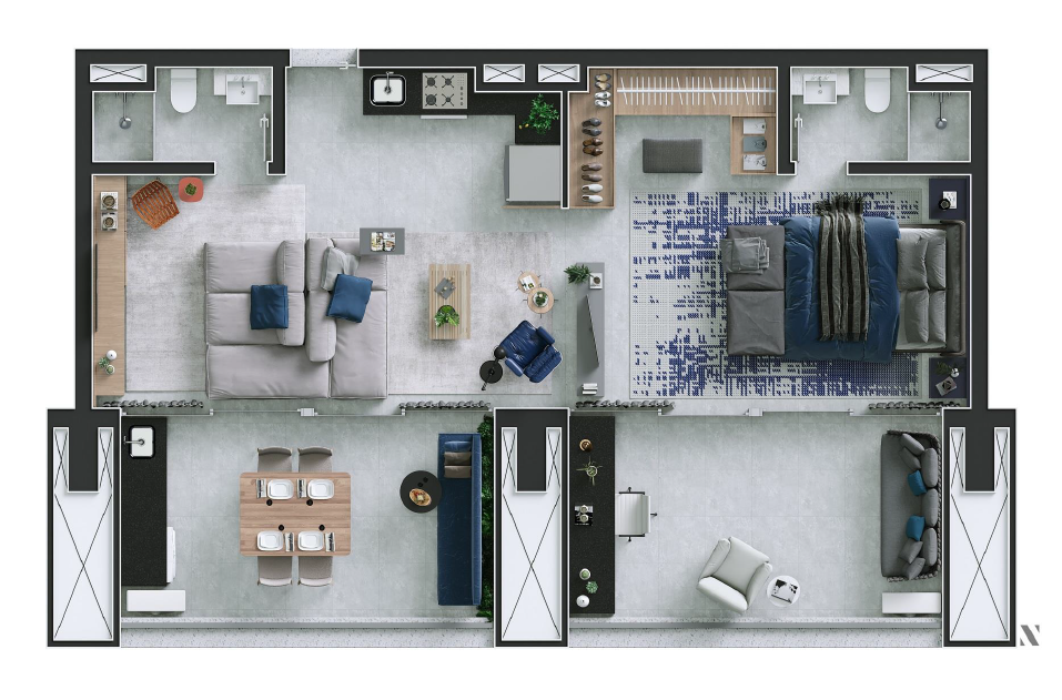 Planta 02 - 1 dorm 80m² - studio - junçao