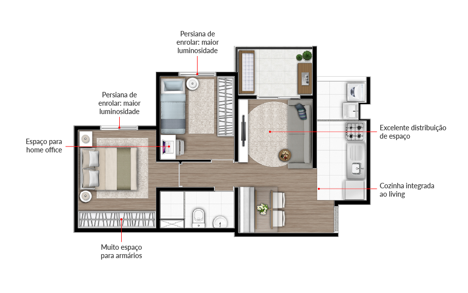 Planta 01 - 2 dorm 46m²