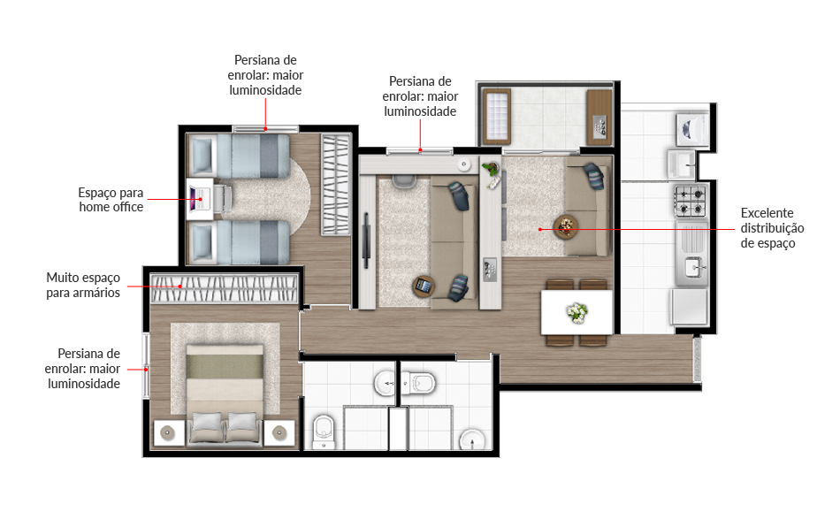 Planta 02 - 3 dorm 57m²