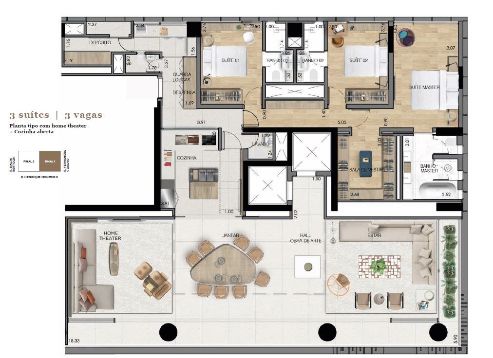 Planta 01 - 3 dorm 232m²