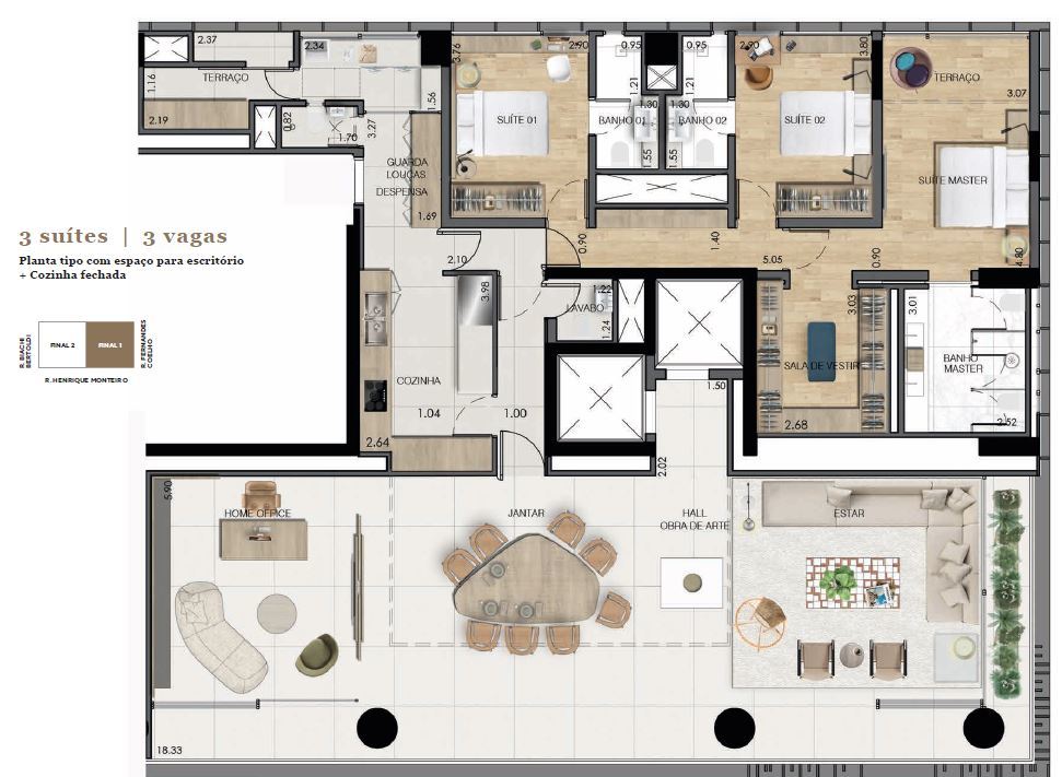 Planta 02 - 3 dorm 232m²