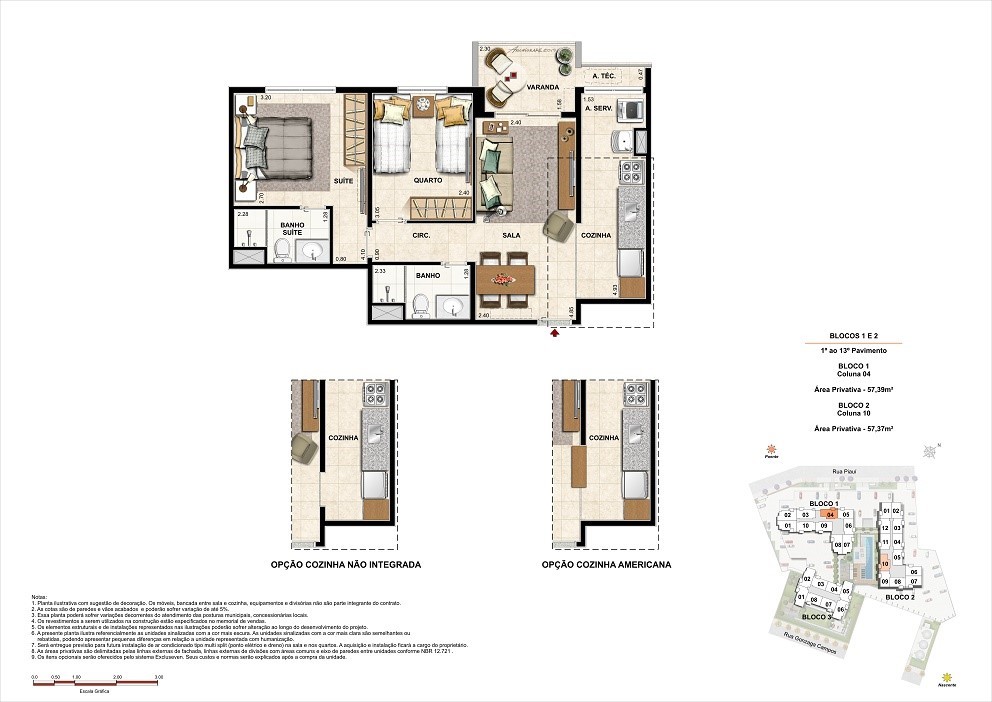 Planta 02 - 2 dorm 57 37m²