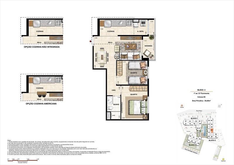 Planta 04 - 2 dorm 55 09m²