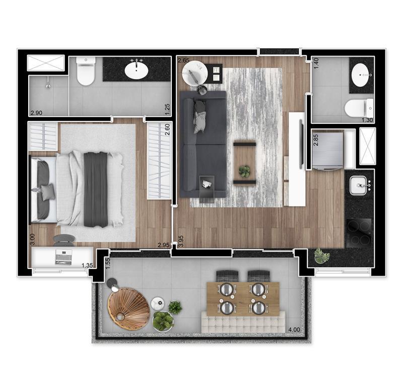 Planta 01 - 1 dorm 40m²