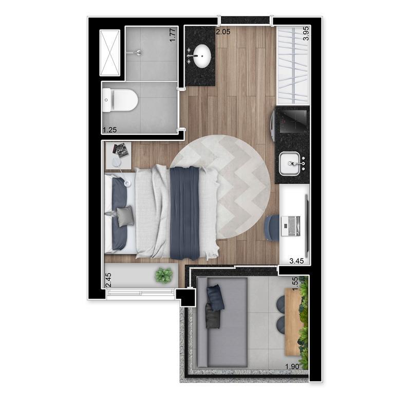 Planta 03 - 1 dorm 20m² - studio