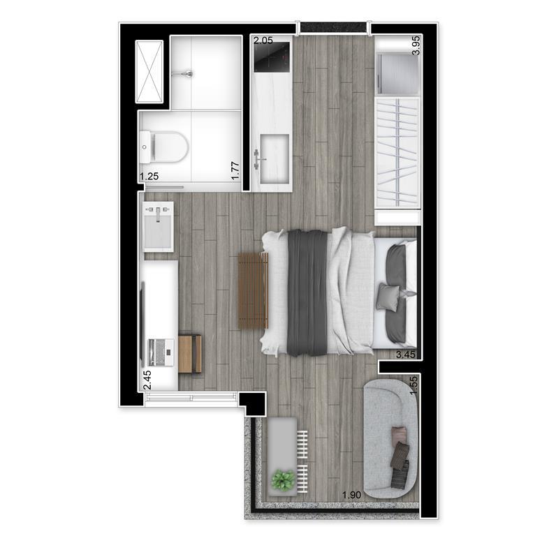 Planta 04 - 1 dorm 20m² - studio - opção