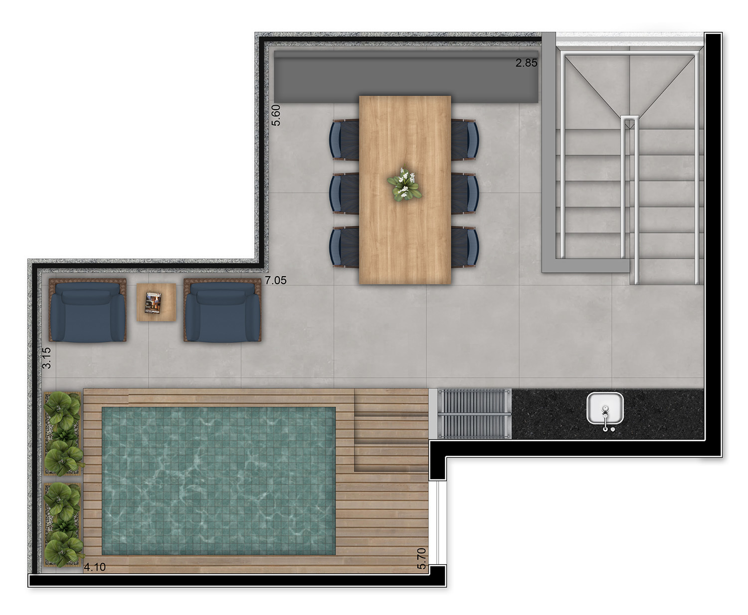 Planta 06 - 74m² 1 dorm - duplex superior
