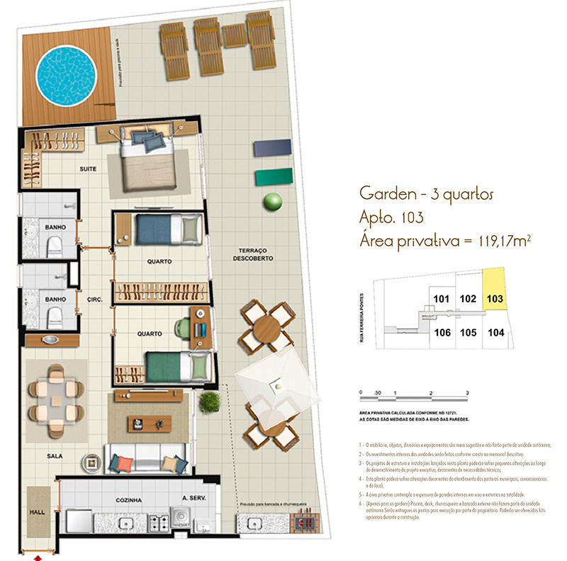 Planta 14 - 3 dorm 119 17m² - garden