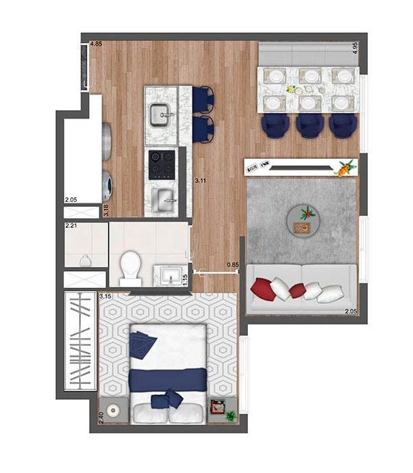 Planta 04 - 1 dorm 35m² - opção