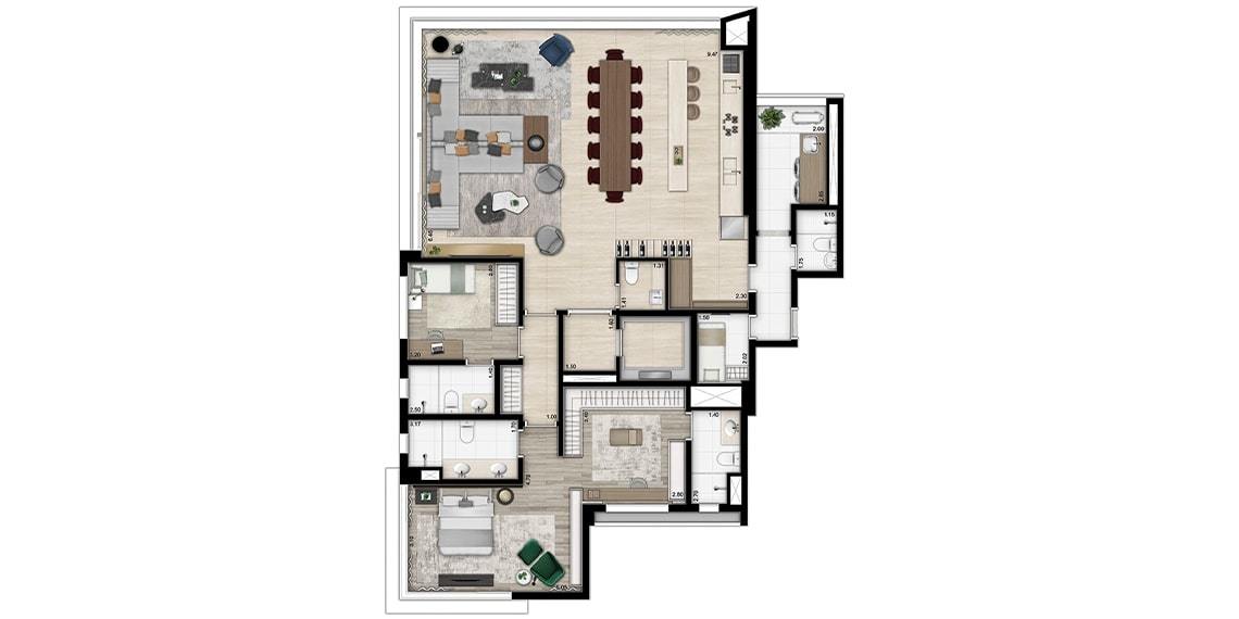 Planta 03 - 3 dorm 171m² - opção