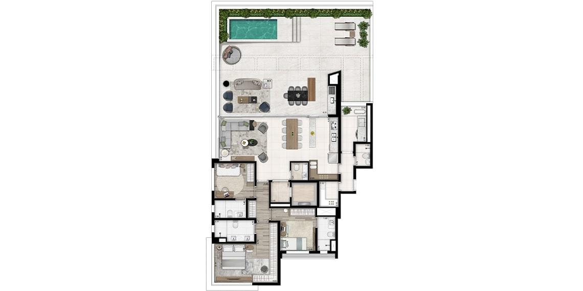 Planta 04 - 3 dorm 245m² - garden