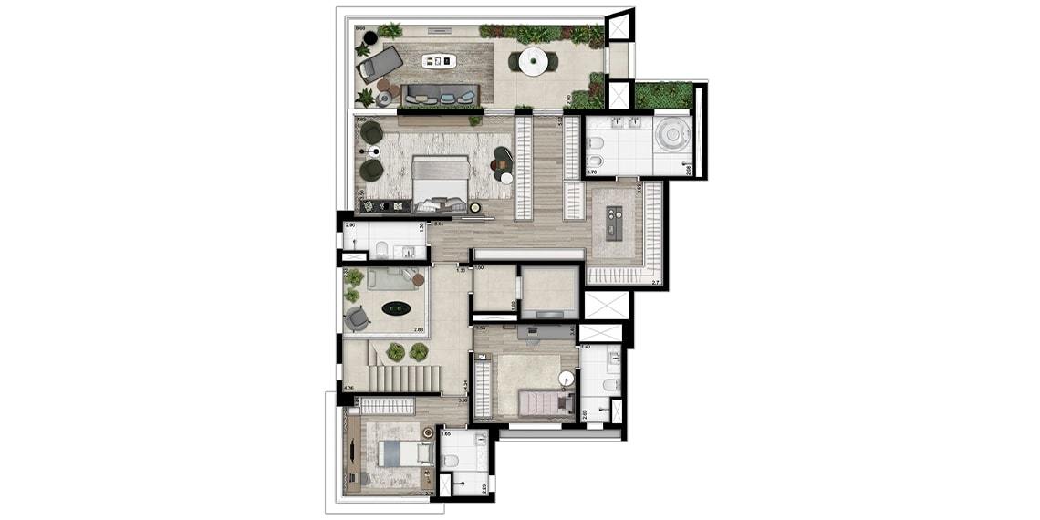 Planta 05 - 3 dorm  345m² - cobertura duplex inferior