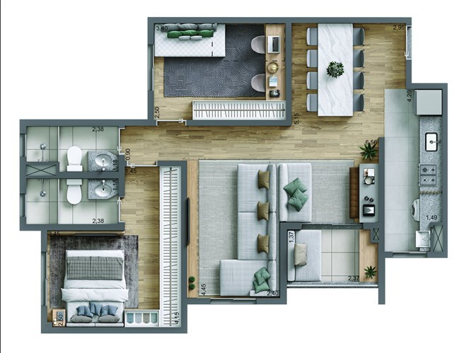 Planta 04 - 2 dorm 69m² - opçao