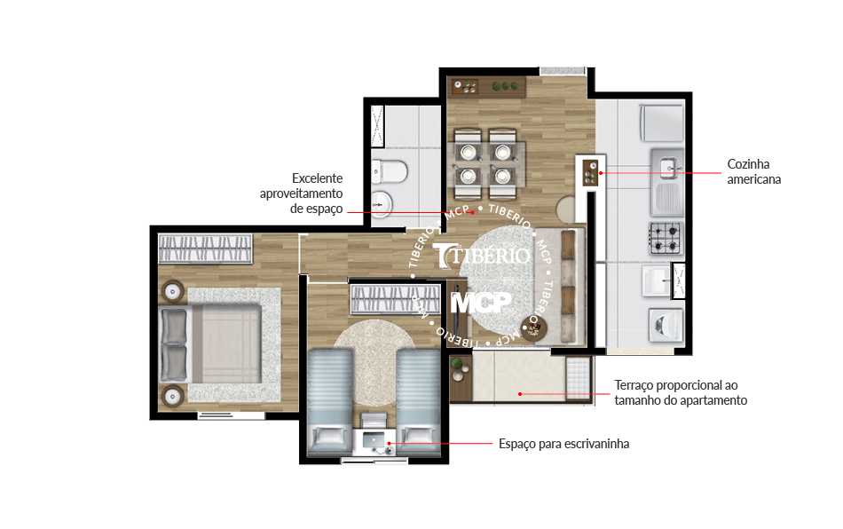 Planta 01 - 2 dorm 47m²
