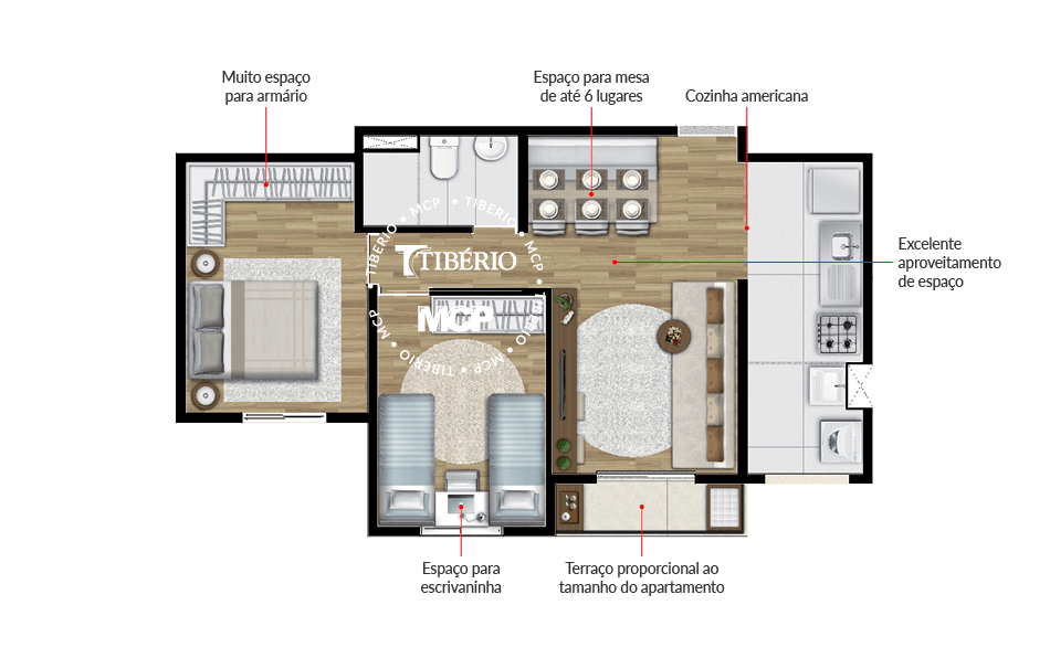 Planta 02 - 2 dorm 50m²