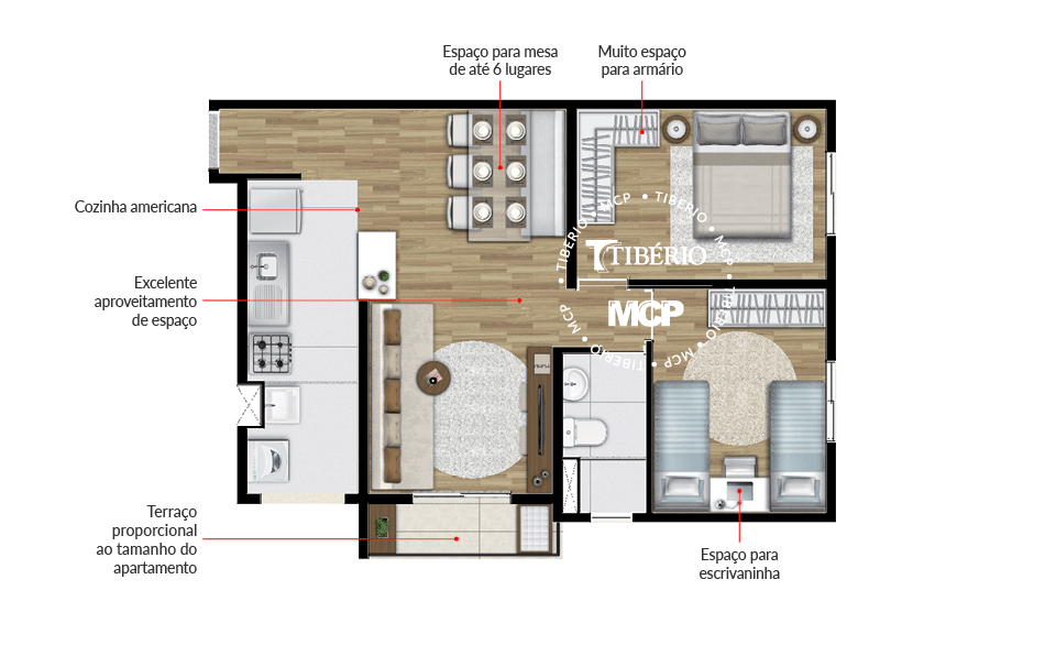 Planta 03 - 2 dorm 53m²