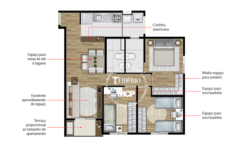 Planta 05 - 3 dorm 65m²