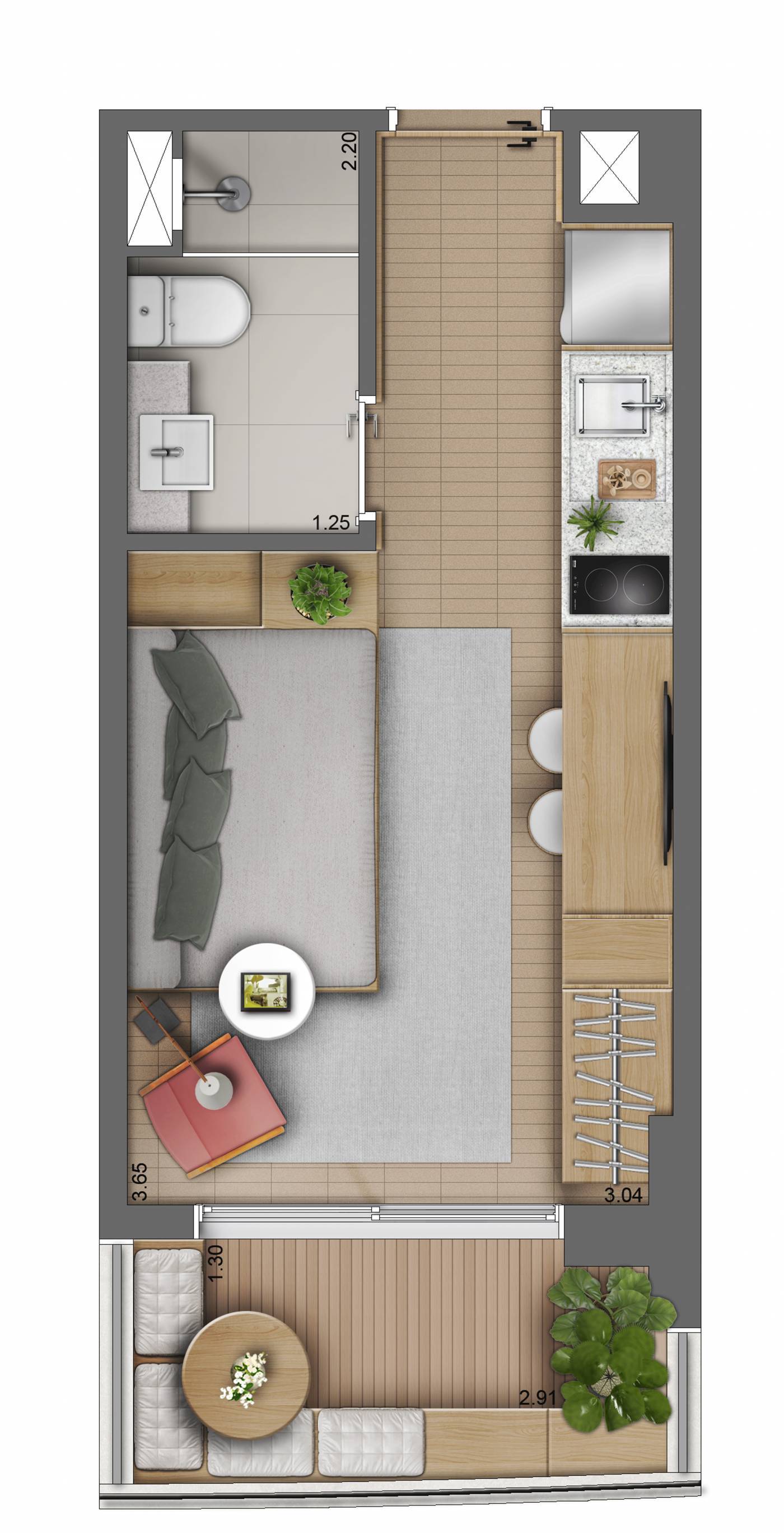 Planta 01 - 1 dorm 24m² - studio