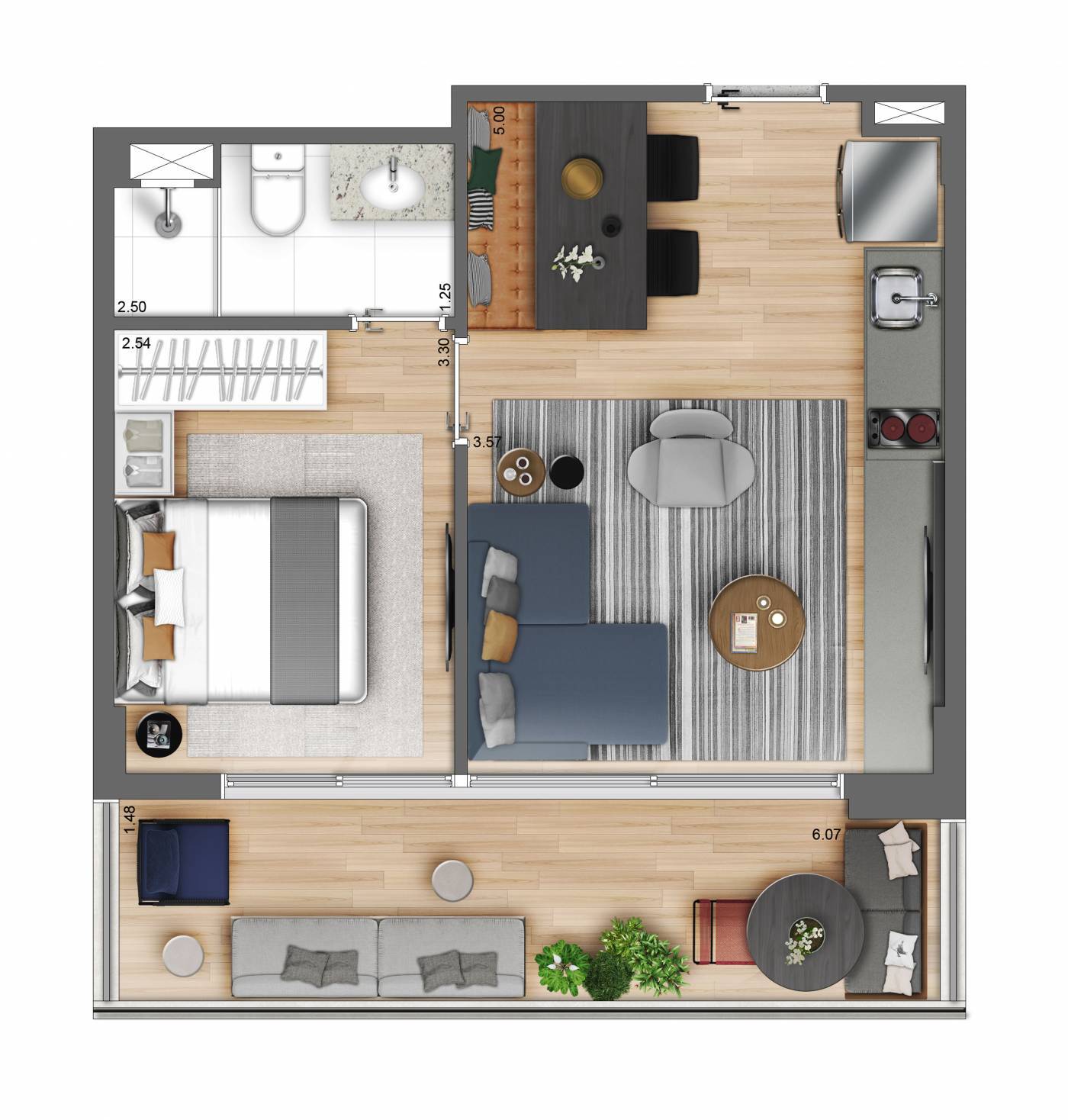 Planta 03 - 1 dorm 43m²