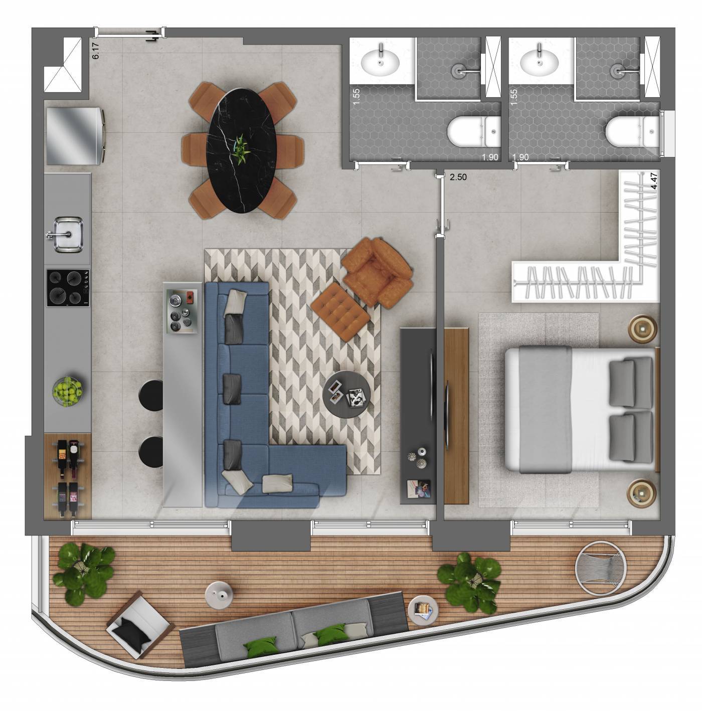 Planta 04 - 1 dorm 64m²