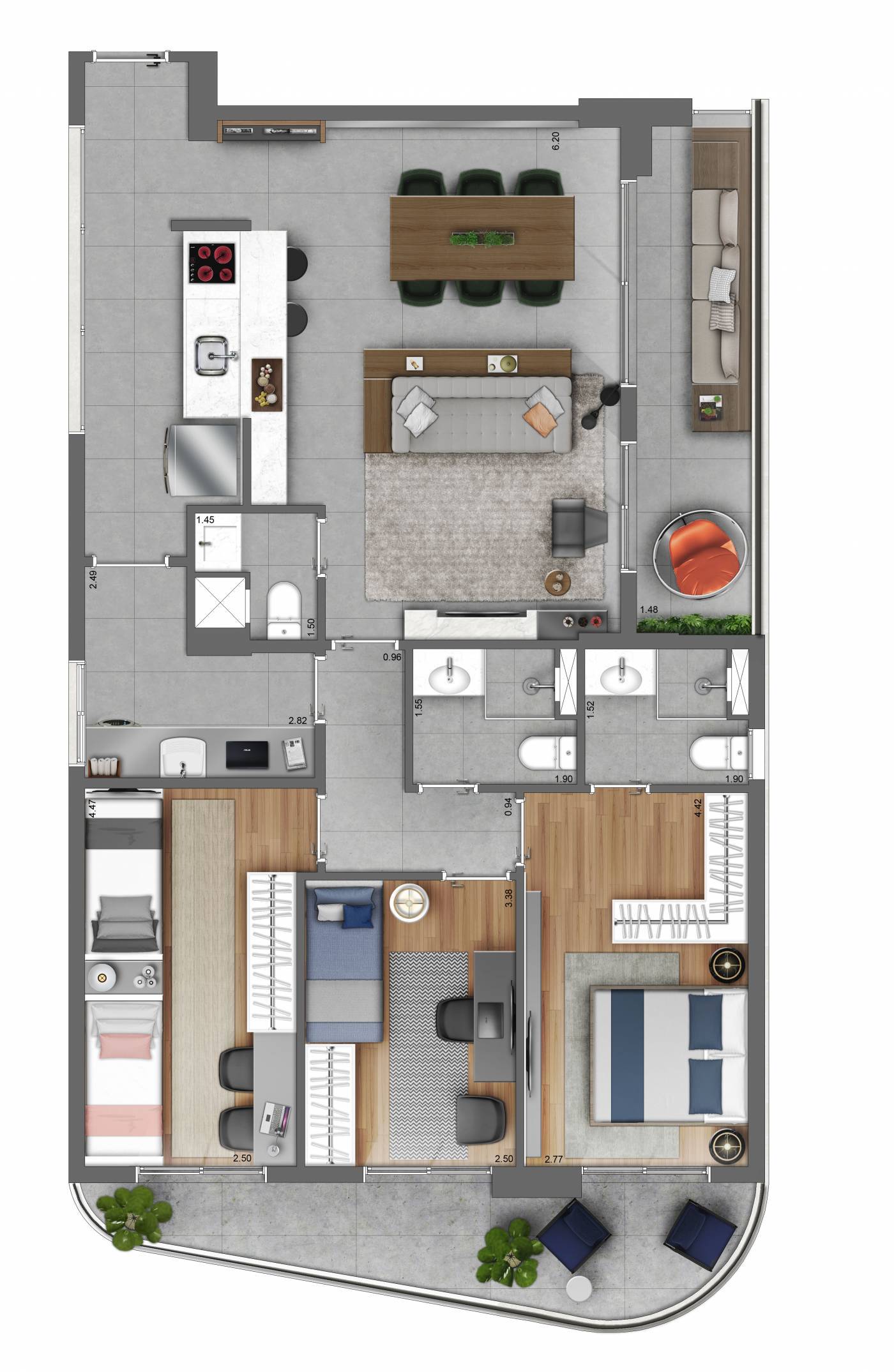 Planta 07 - 3 dorm 117m²