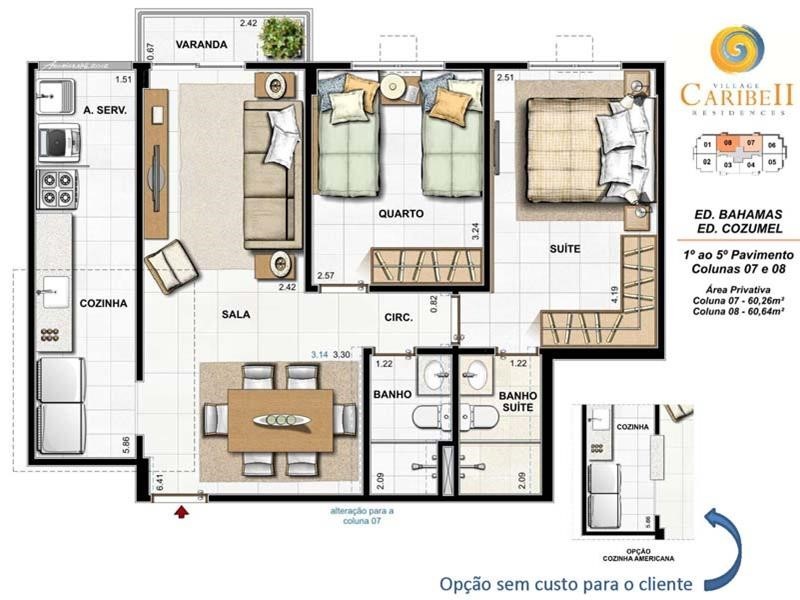 Planta 02 - 2 dorm 60 26m²