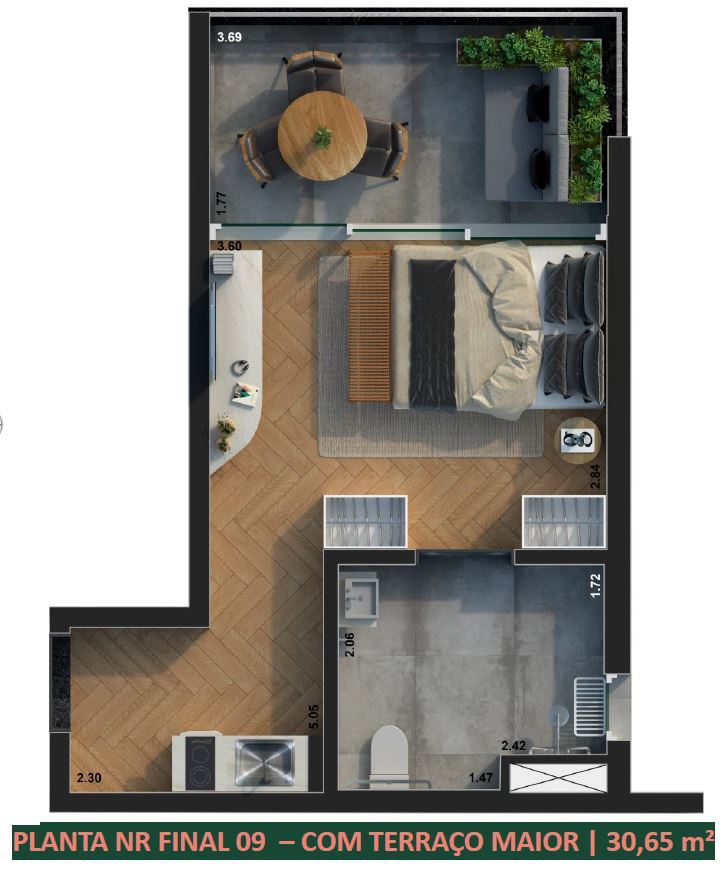 Planta 03 - 1 dorm 30m² - studio nr