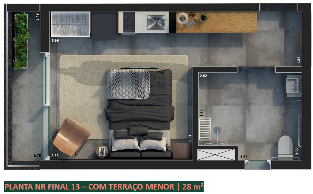 Planta 04 - 1 dorm 28m² - studio nr