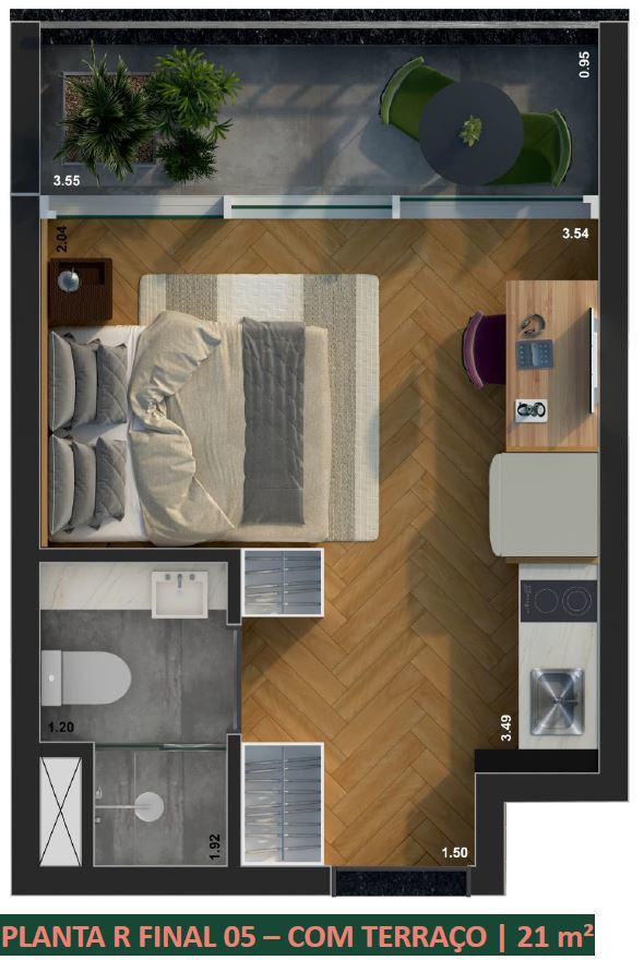 Planta 07 - 1 dorm 21m² - studio