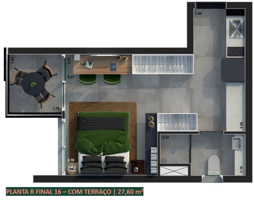 Planta 08 - 1 dorm 27m² - studio