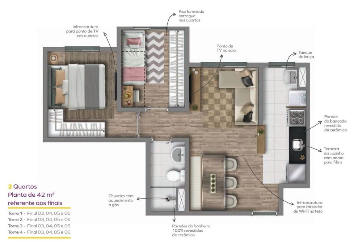 Planta 01 - 2 dorm 42m²