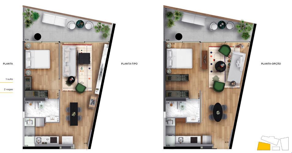 Planta 01 - 1 dorm 63m²