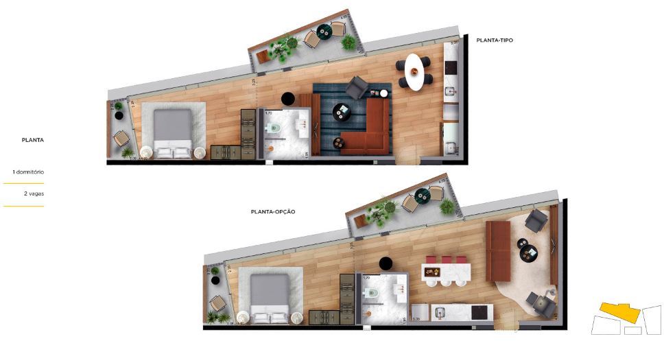 Planta 02 - 1 dorm 61m²