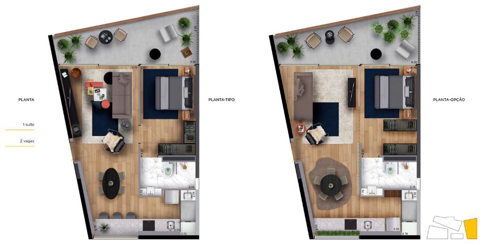 Planta 03 - 1 dorm 63m²
