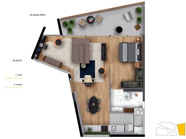 Planta 04 - 1 dorm 69m²