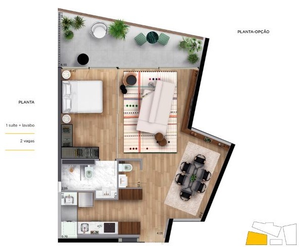 Planta 05 - 1 dorm 70m²