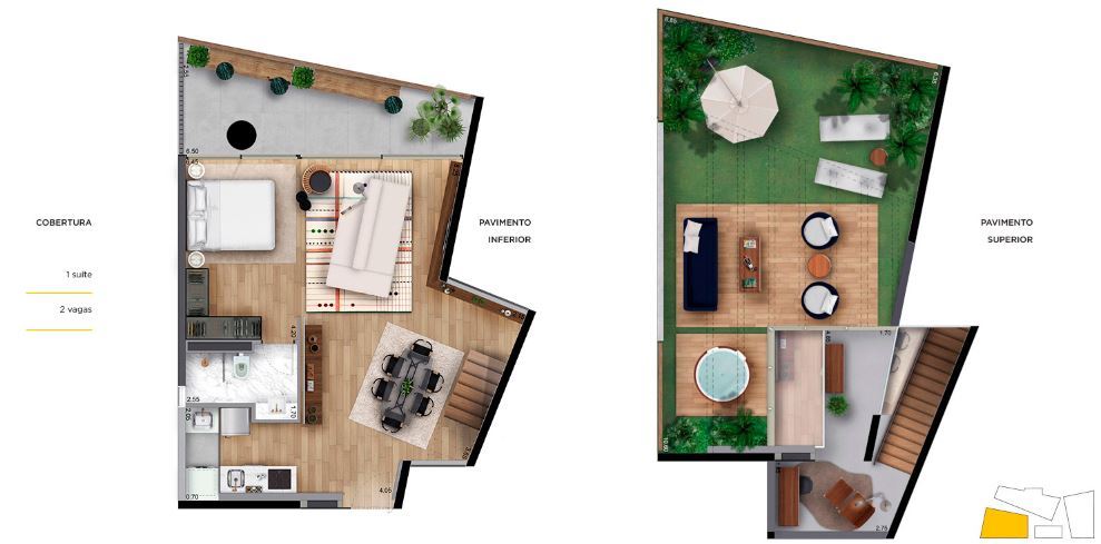 Planta 10 - 1 dorm 138m² - cobertura duplex