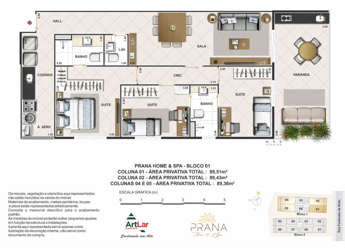 Planta 01 - 3 dorm 89m²