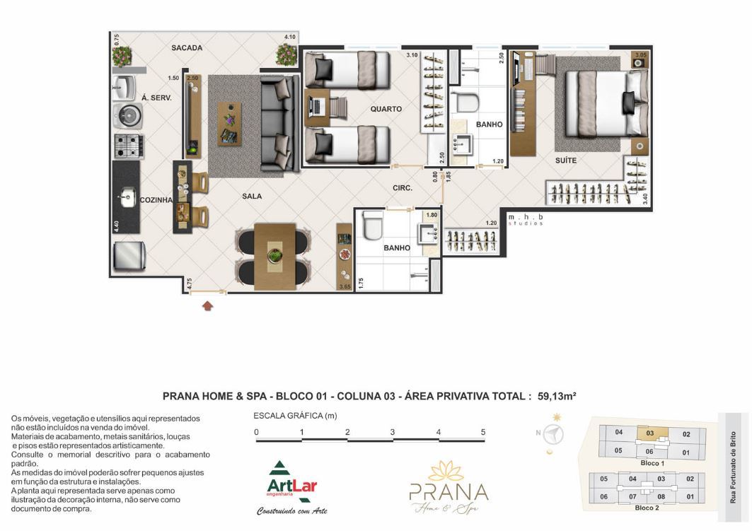 Planta 02 - 2 dorm 59m²