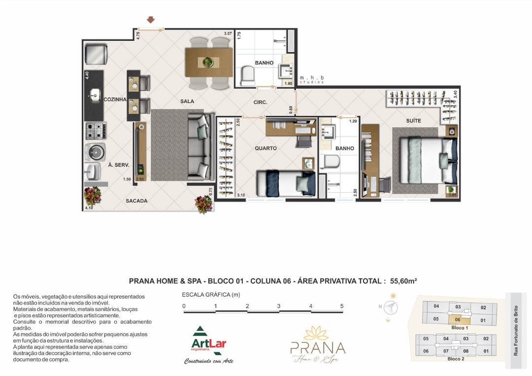 Planta 03 - 2 dorm 55m²