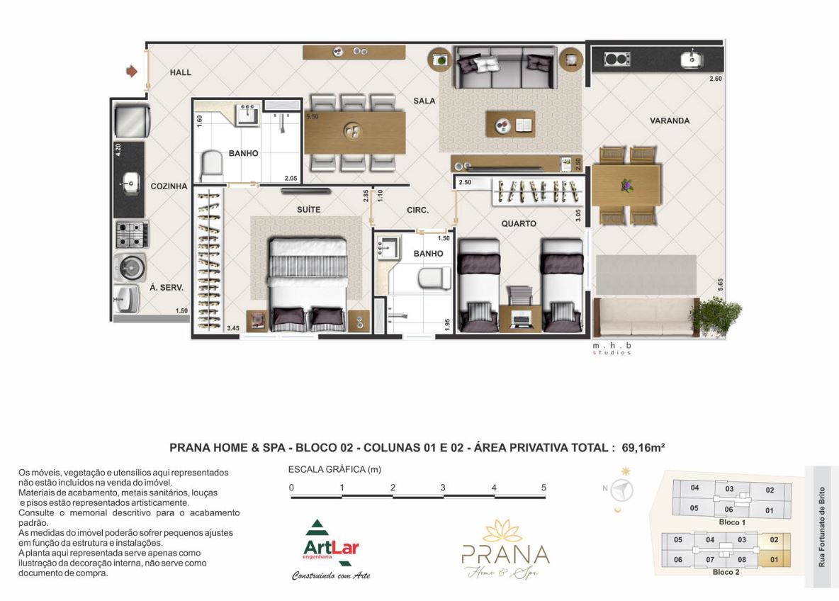 Planta 04 - 2 dorm 69m²