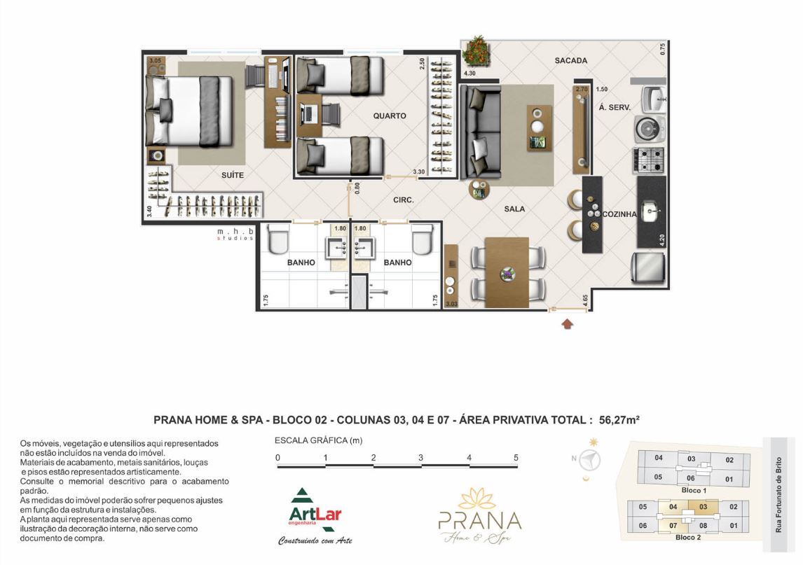 Planta 05 - 2 dorm 56m²