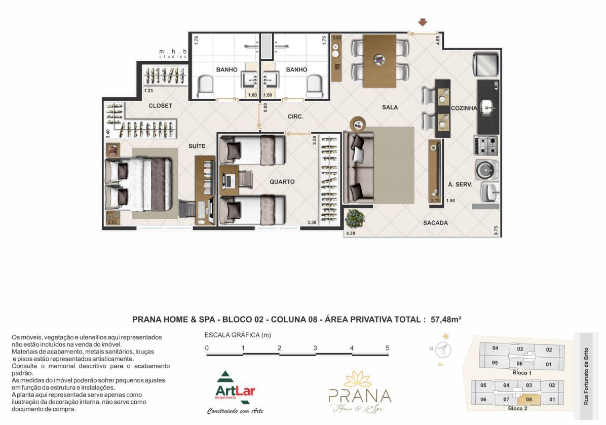Planta 07 - 2 dorm 57m²