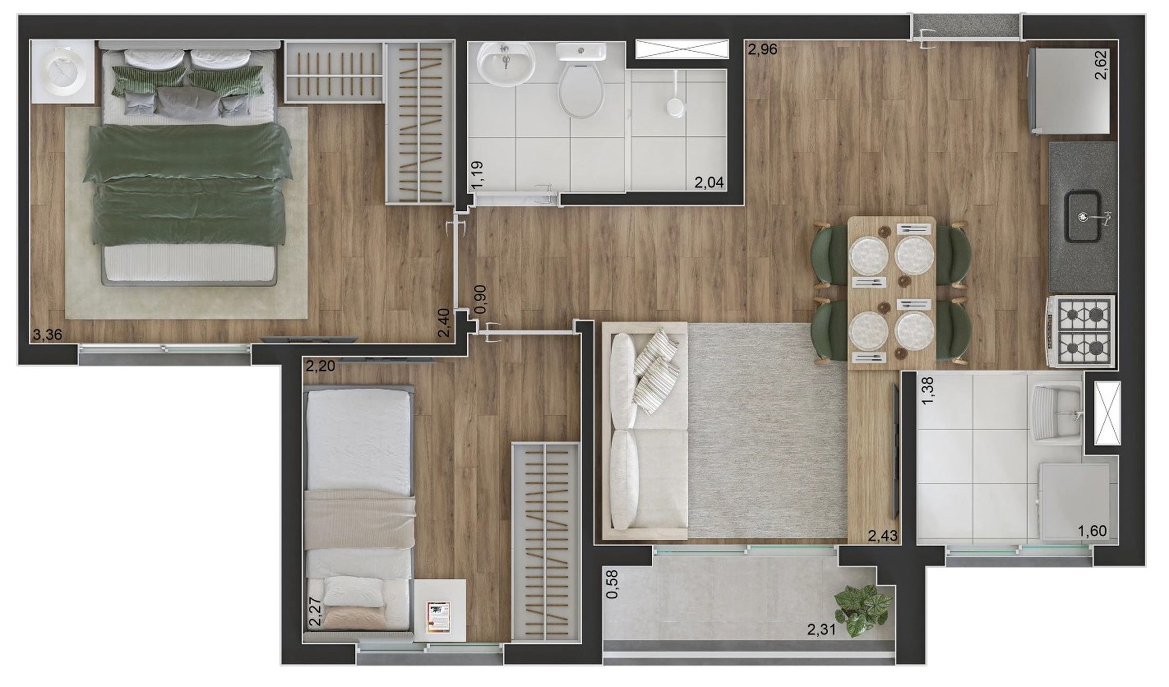 Planta 02 - 2 dorm 38m²