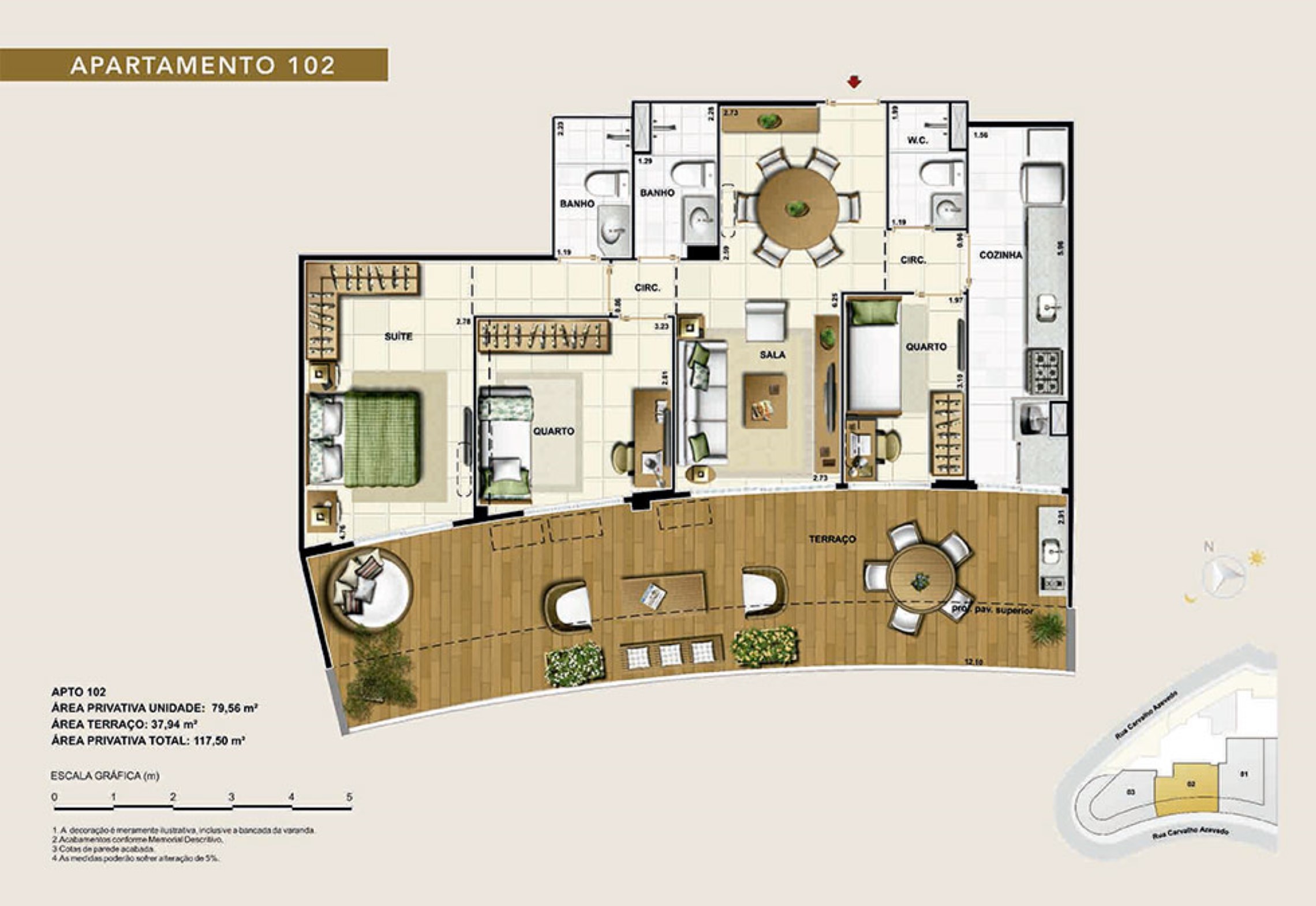 Planta 04 - 2 dorm 117 50m² - garden