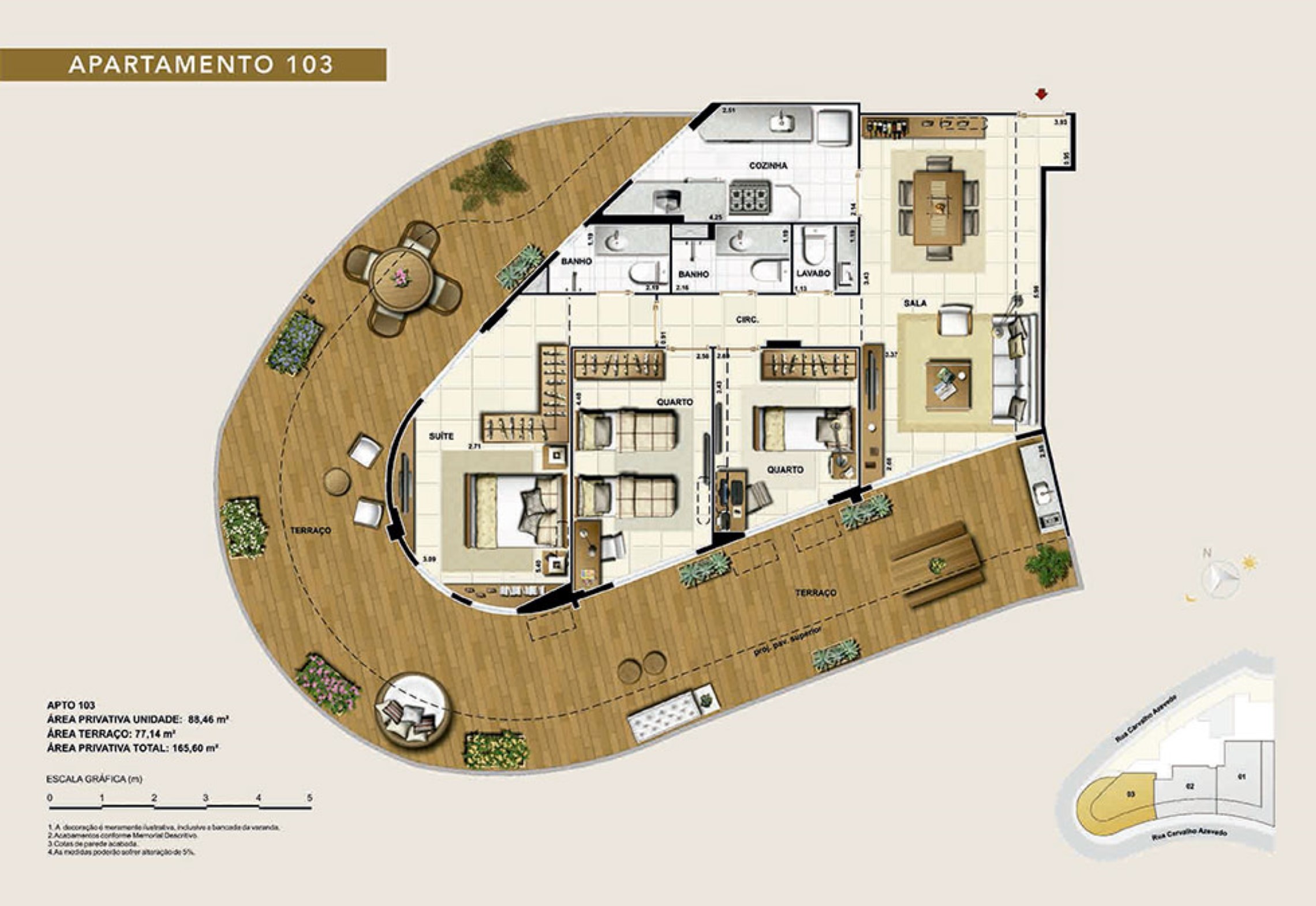 Planta 09 - 3 dorm 165 60m² - garden