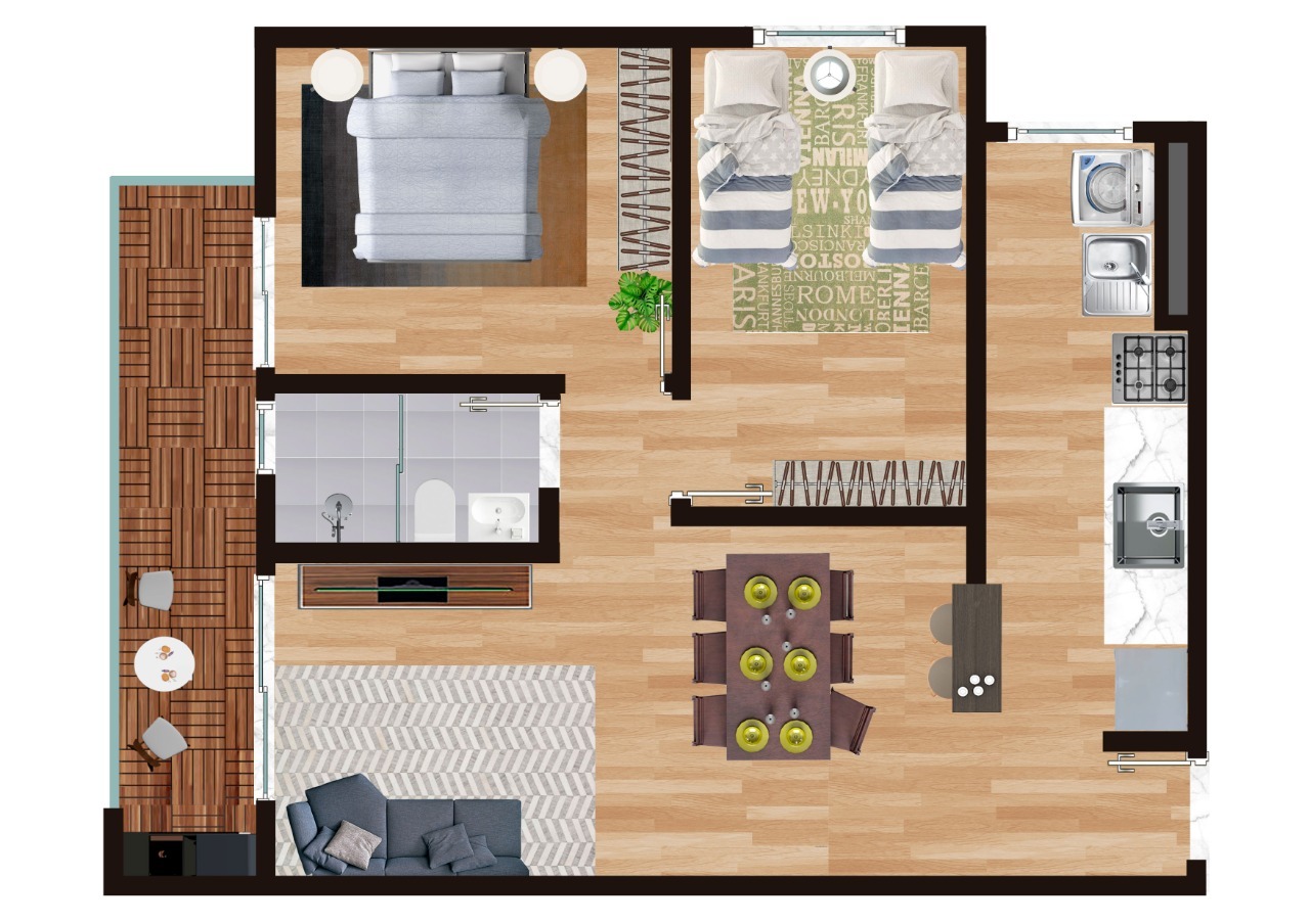 Planta 01 - 2 dorm 56m²