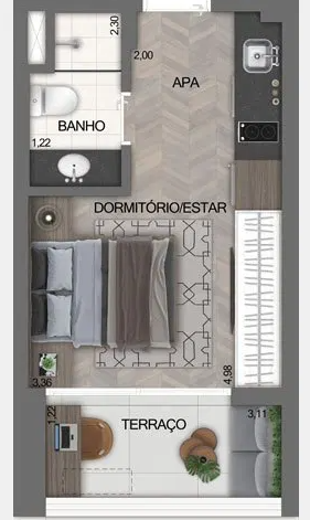 Planta 01 - 1 dorm 24m² - studio