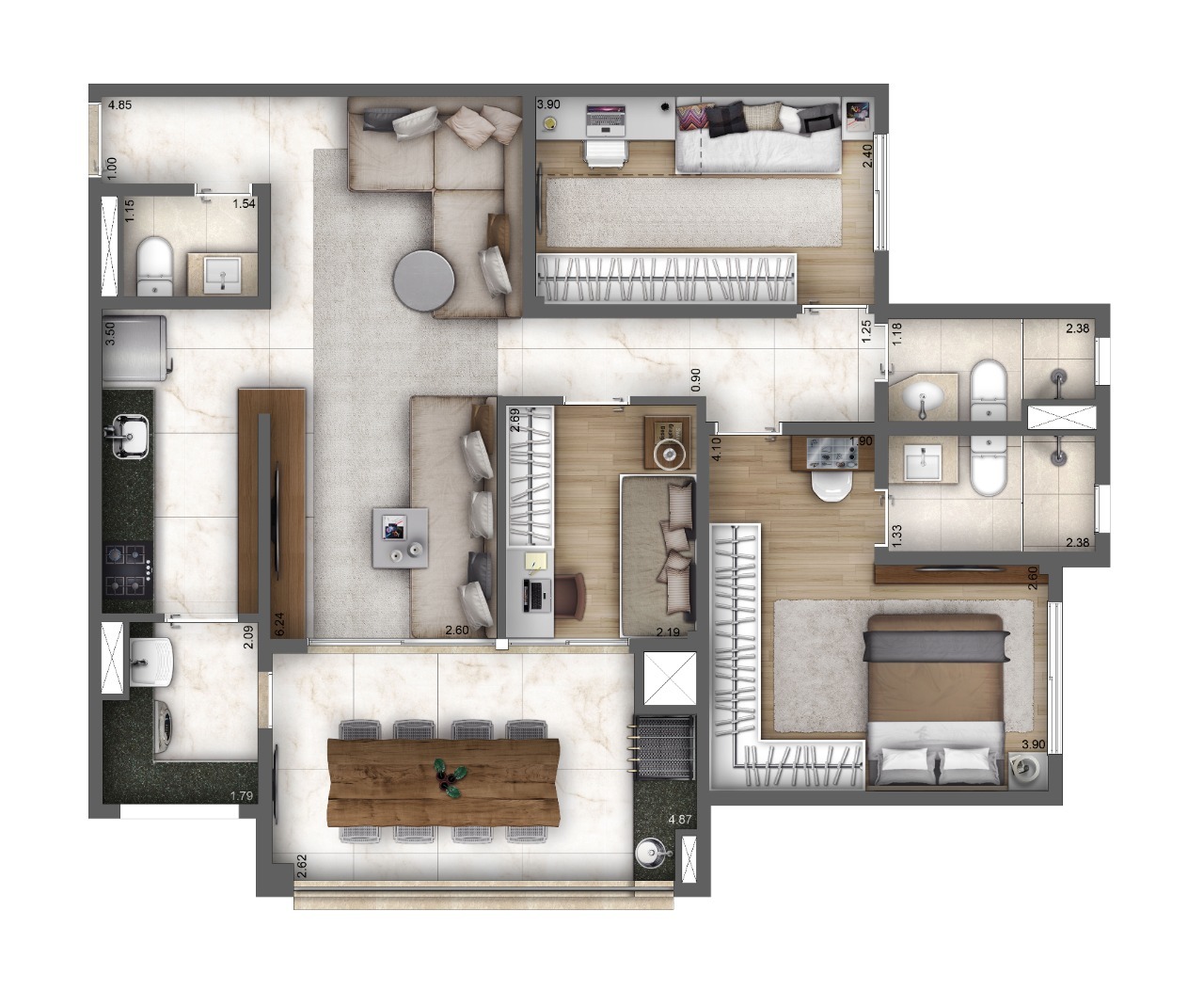 Planta 03 - 3 dorm 93m²