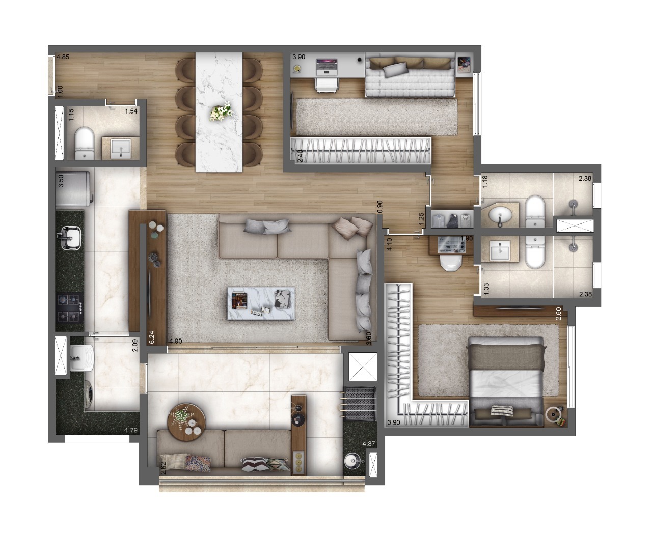 Planta 04 - 2 dorm 93m² - opção